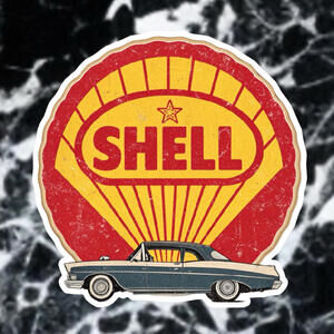 SHELL GASOLINE LOGO with Vintage Bel Air Vinyl Decal / Sticker